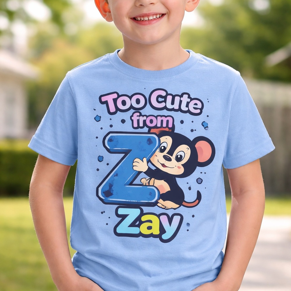 Too Cute From Zay Blue Kids Graphic Tee